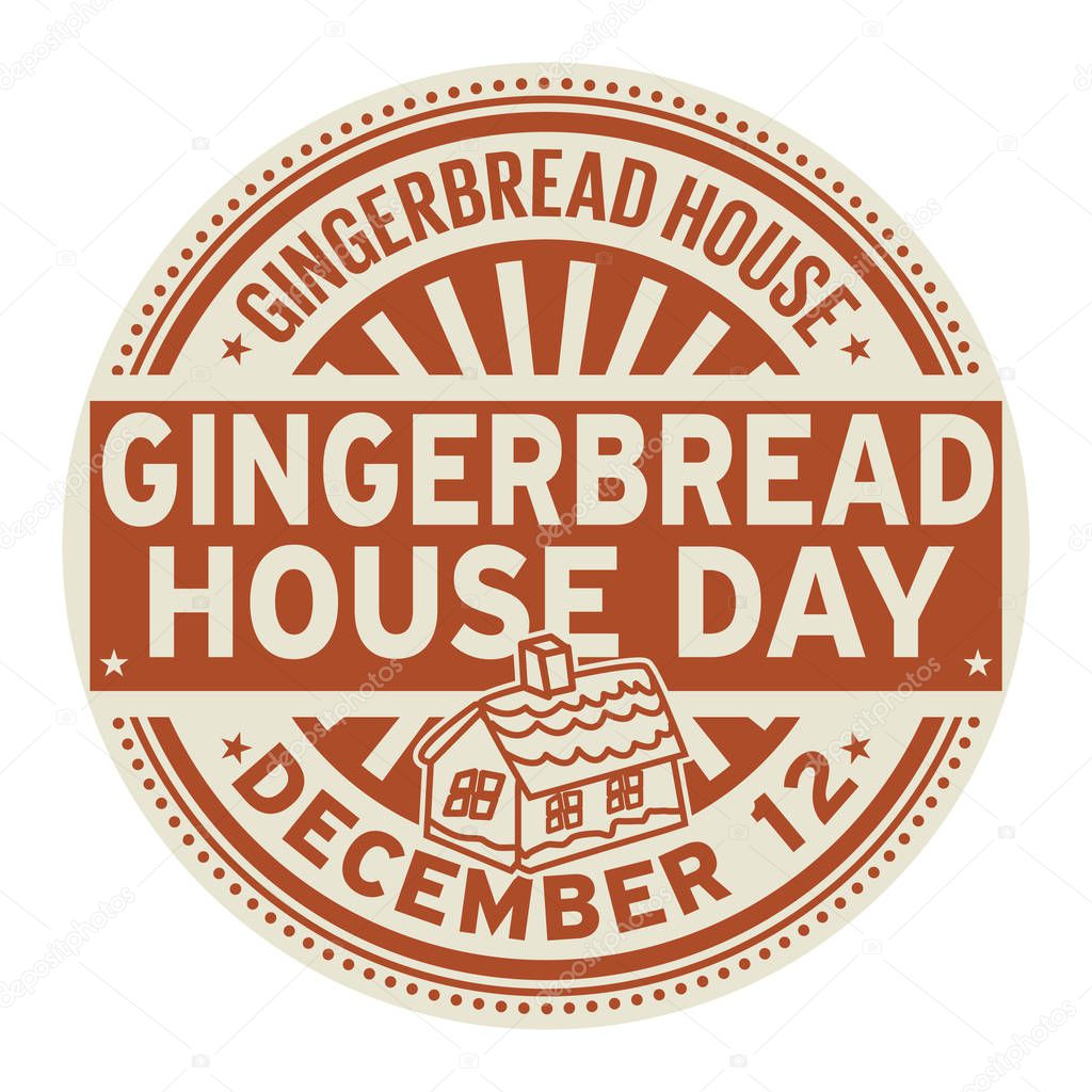 Gingerbread House Day, December 12, rubber stamp, vector Illustration