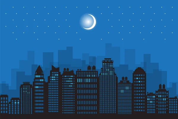 Cidade Megapolis Skyline Noite Ilustração Vetorial — Vetor de Stock