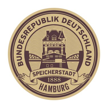 İllüstrasyon vektör damga ile ambar İlçe bina ve kelime Hamburg, içinde yazılı Almanya (Alman dili hakkında)