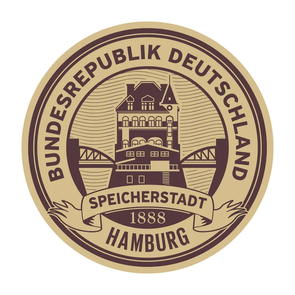 Stamp Warehouse District Building Words Hamburg Republic Germany German Language — Stock Vector