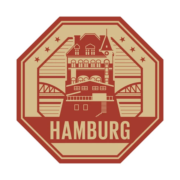 Stempel Met Magazijn District Gebouw Het Woord Hamburg Geschreven Binnen — Stockvector