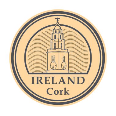 Saat Kulesi St Annes kilise ile damga ve kelimeleri İrlanda, içinde yazılı Cork illüstrasyon vektör