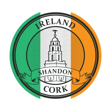 Saat Kulesi St Annes kilise ile damgası ve kelimeleri İrlanda, Cork, içinde yazılı Shandon illüstrasyon vektör