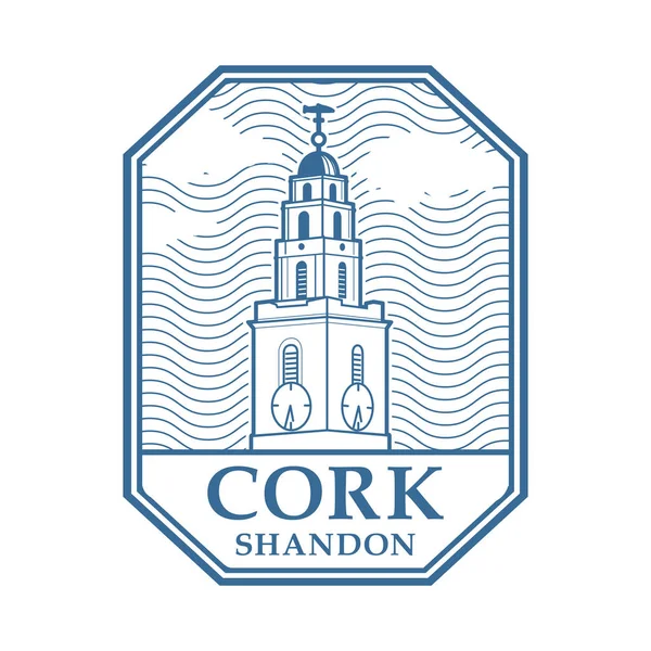 Sello Con Torre Del Reloj Iglesia Annes Las Palabras Cork — Vector de stock