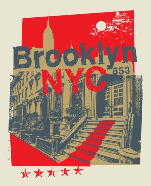 Brooklyn Heights, New York city, düz tasarım, tişört baskı tasarımı veya poster, siluet çizimde illüstrasyon vektör