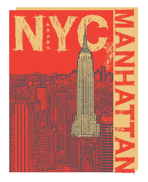 Manhattan New York City Silhouette Illustration Flachem Design Shirt Print — Stockvektor