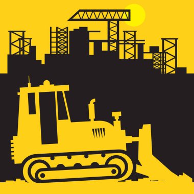Buldozer, İnşaat Elektrik makina, büyük buldozer soyut işareti veya simge, vektör çizim