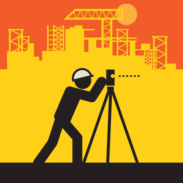 Civil Engineer Use Theodolite Construction Site Vector Illustration — Stock Vector