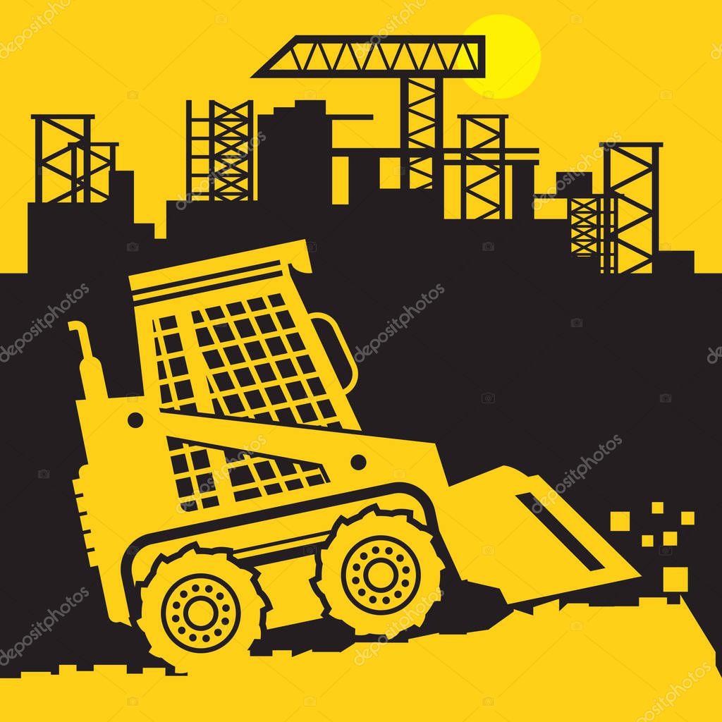 Digger, Construction power machinery, Small Excavator abstract sign or symbol, vector illustration