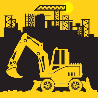 Kazıcı, İnşaat Elektrik Makinaları, ekskavatör soyut işareti veya simge, vektör çizim