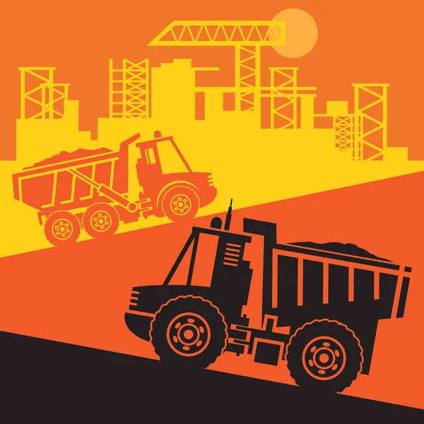 Dump Trucks Construction Power Machinery Abstract Sign Symbol Vector Illustration — Stock Vector