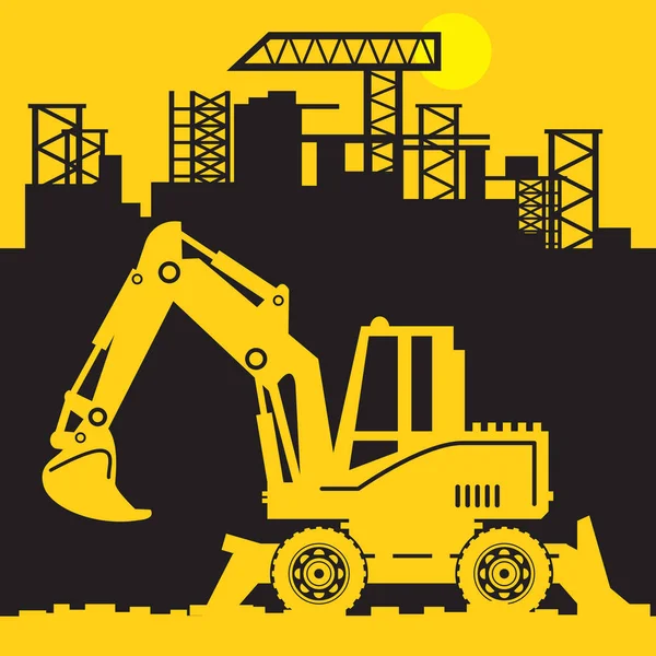 Digger Máquinas Construção Escavadeira Signo Abstrato Símbolo Ilustração Vetorial — Vetor de Stock