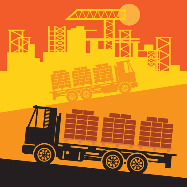 貨物トラック 建設電力機械 トラックの抽象的な記号またはシンボル ベクトル イラスト — ストックベクタ