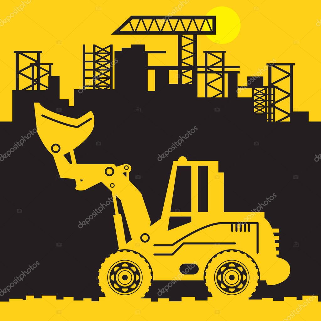 Loader, Construction power machinery, Large Excavator abstract sign or symbol, vector illustration