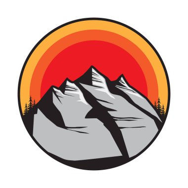 Dağ logosu, simge veya simge tasarım şablonu, vektör çizim