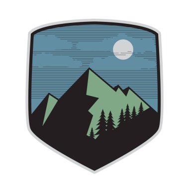 Dağ logosu, simge veya simge tasarım şablonu, vektör çizim