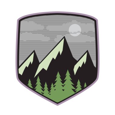 Dağ logosu, simge veya simge tasarım şablonu, vektör çizim