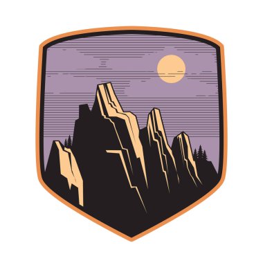 Dağ logosu, simge veya simge tasarım şablonu, vektör çizim