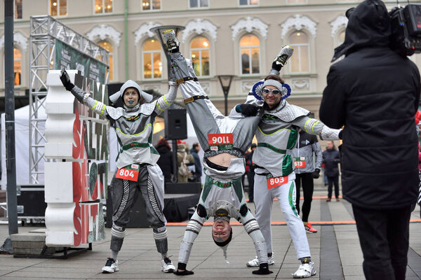 Vilnius, Lithuania - December 16: Runners on traditional Vilnius Christmas race on 16 December 2018 in Vilnius, Lithuania.