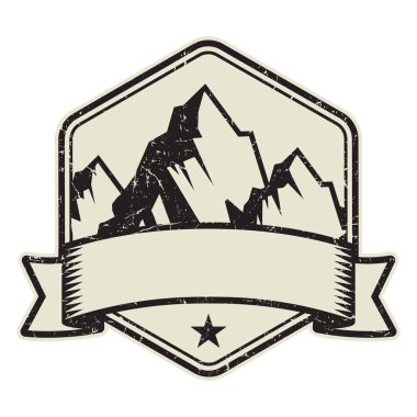 Dağ logosu, damga veya simge tasarım şablonu, vektör çizim