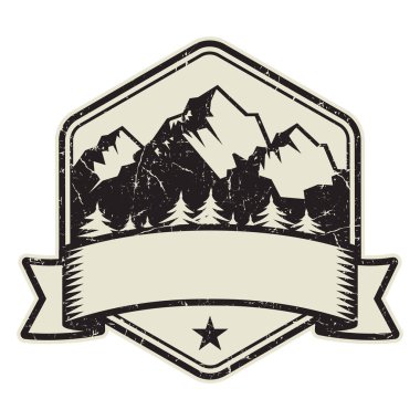 Dağ logosu, damga veya simge tasarım şablonu, vektör çizim