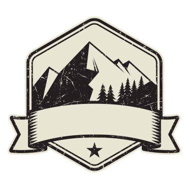 Dağ logosu, damga veya simge tasarım şablonu, vektör çizim