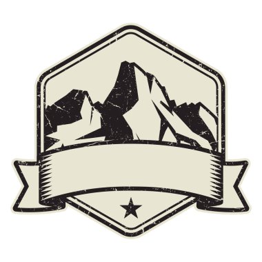 Dağ logosu, damga veya simge tasarım şablonu, vektör çizim