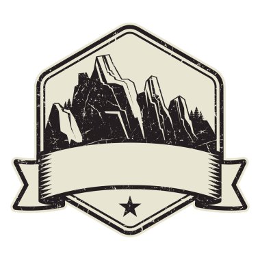 Dağ logosu, damga veya simge tasarım şablonu, vektör çizim