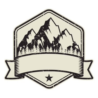 Dağ logosu, damga veya simge tasarım şablonu, vektör çizim