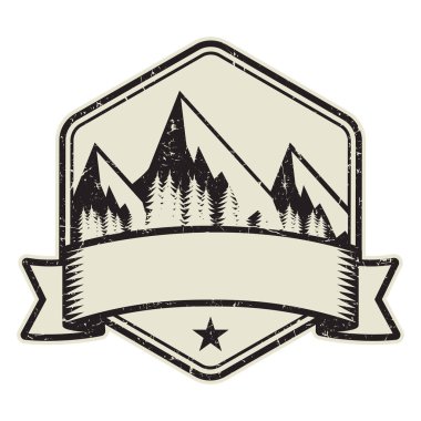 Dağ logosu, damga veya simge tasarım şablonu, vektör çizim