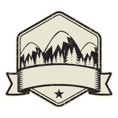 Dağ logosu, damga veya simge tasarım şablonu, vektör çizim