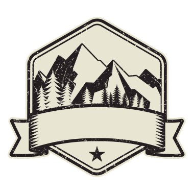 Dağ logosu, damga veya simge tasarım şablonu, vektör çizim