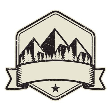 Dağ logosu, damga veya simge tasarım şablonu, vektör çizim