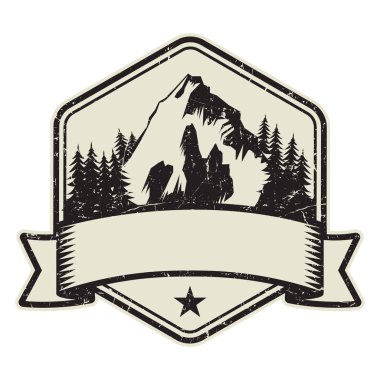 Dağ logosu, damga veya simge tasarım şablonu, vektör çizim