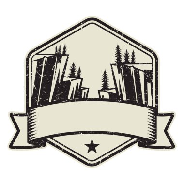 Dağ logosu, damga veya simge tasarım şablonu, vektör çizim