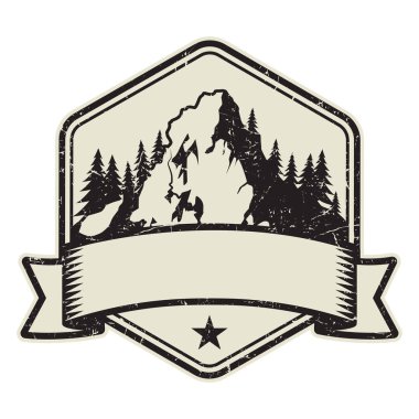 Dağ logosu, damga veya simge tasarım şablonu, vektör çizim