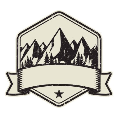 Dağ logosu, damga veya simge tasarım şablonu, vektör çizim