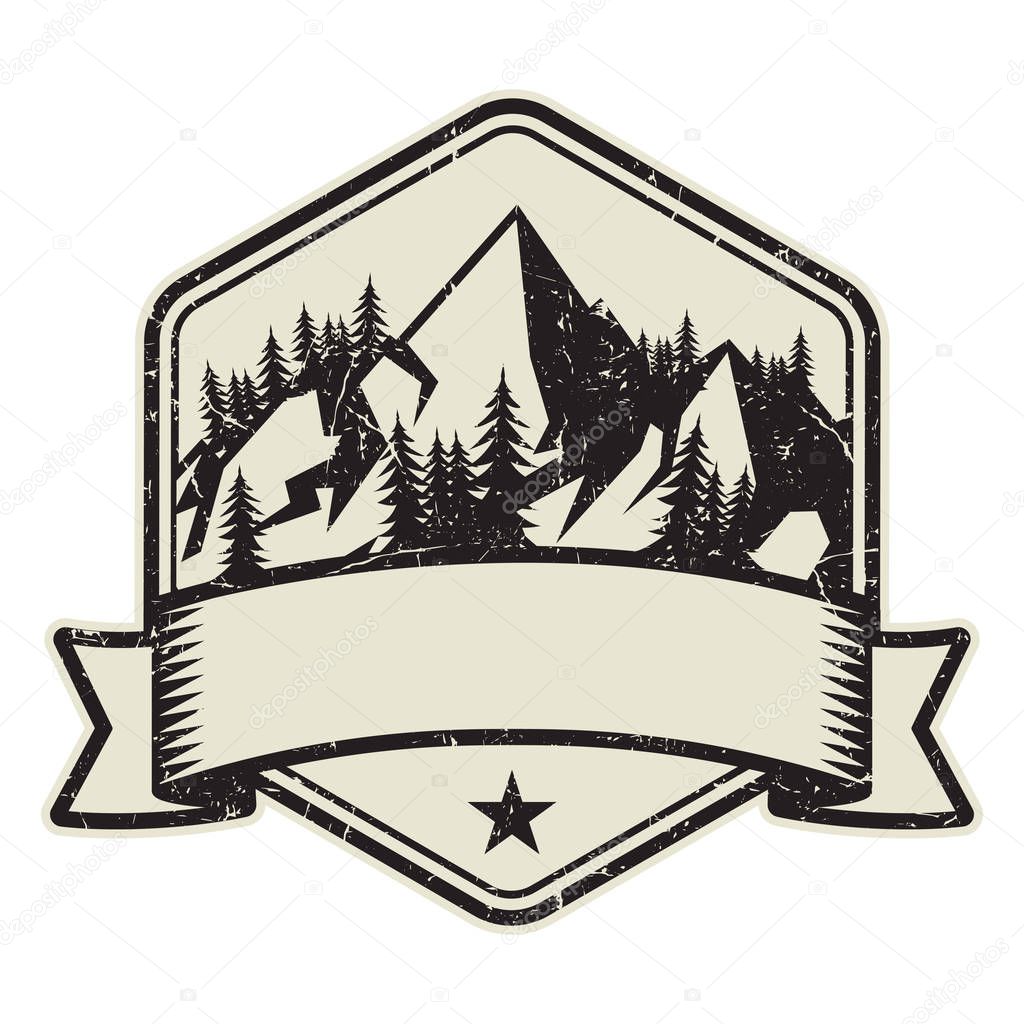 Mountain logo, stamp or symbol design template, vector illustration