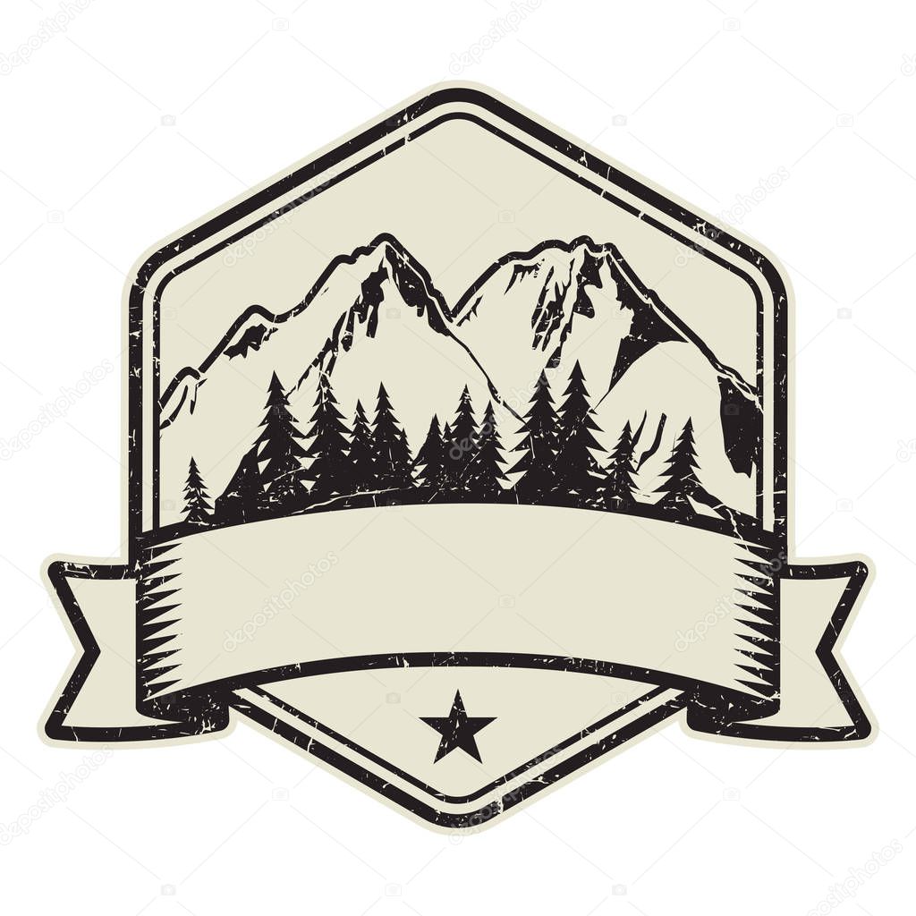Mountain logo, stamp or symbol design template, vector illustration