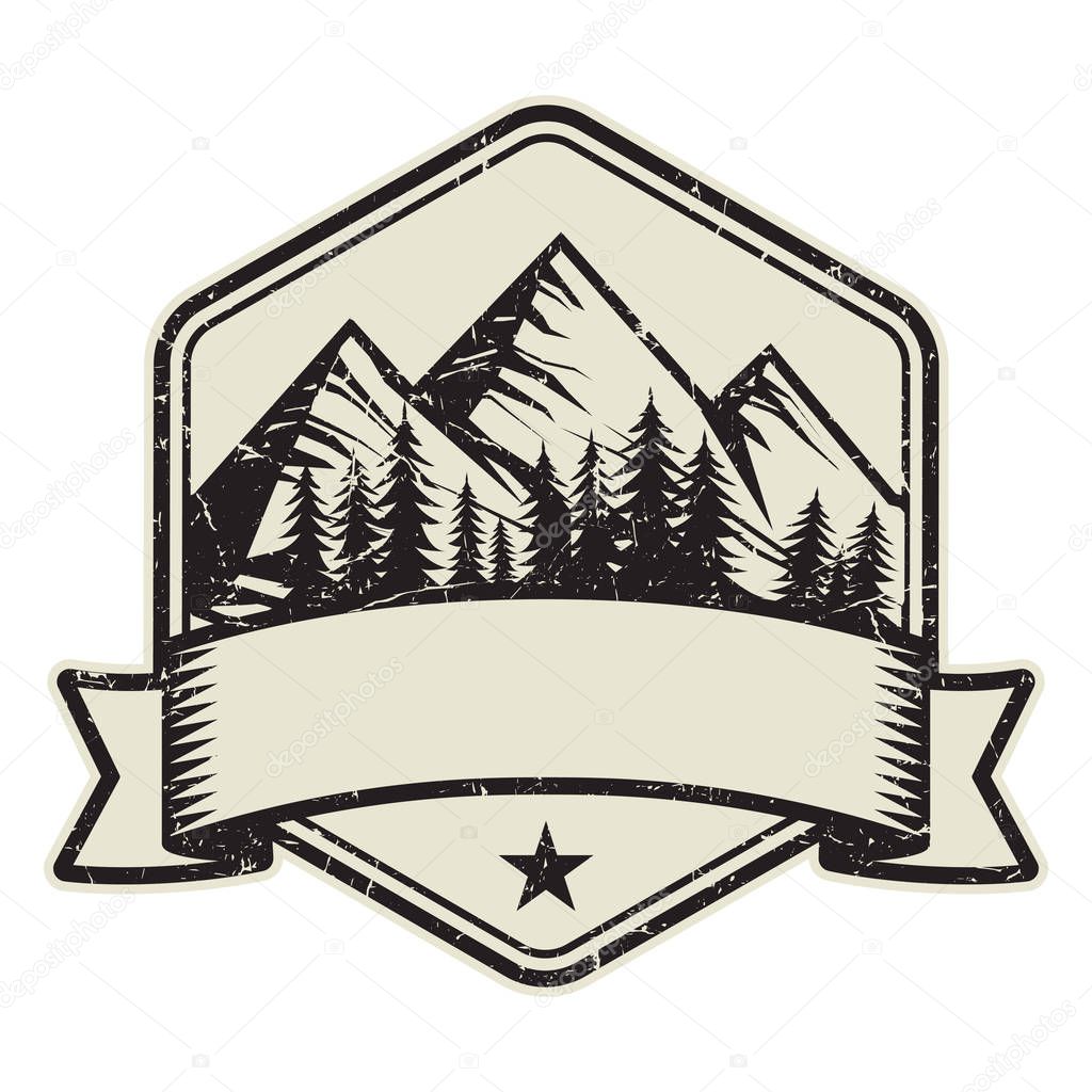 Mountain logo, stamp or symbol design template, vector illustration