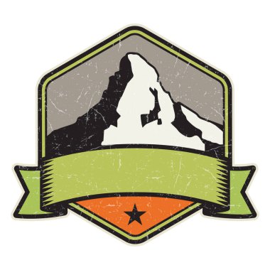 Dağ logosu, damga veya simge tasarım şablonu, vektör çizim