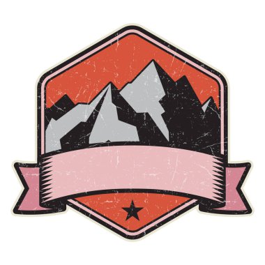Dağ logosu, damga veya simge tasarım şablonu, vektör çizim