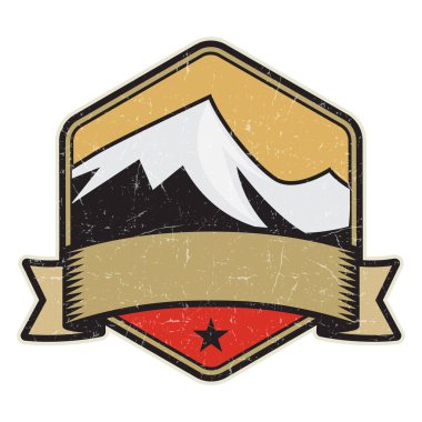 Dağ logosu, damga veya simge tasarım şablonu, vektör çizim