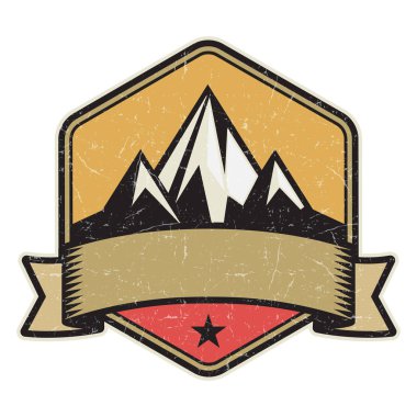 Dağ logosu, damga veya simge tasarım şablonu, vektör çizim