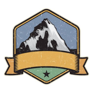 Dağ logosu, damga veya simge tasarım şablonu, vektör çizim