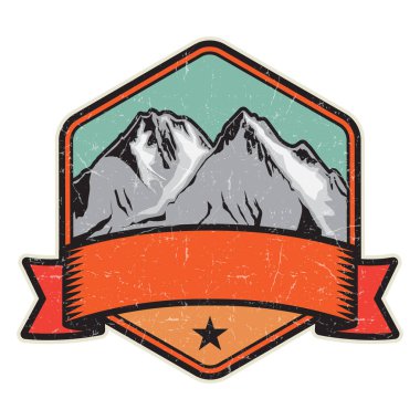 Dağ logosu, damga veya simge tasarım şablonu, vektör çizim