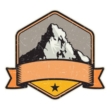 Dağ logosu, damga veya simge tasarım şablonu, vektör çizim