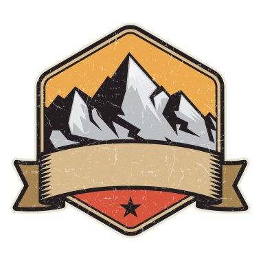 Dağ logosu, damga veya simge tasarım şablonu, vektör çizim