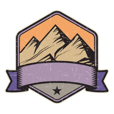 Dağ logosu, damga veya simge tasarım şablonu, vektör çizim