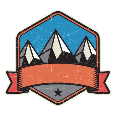 Dağ logosu, damga veya simge tasarım şablonu, vektör çizim